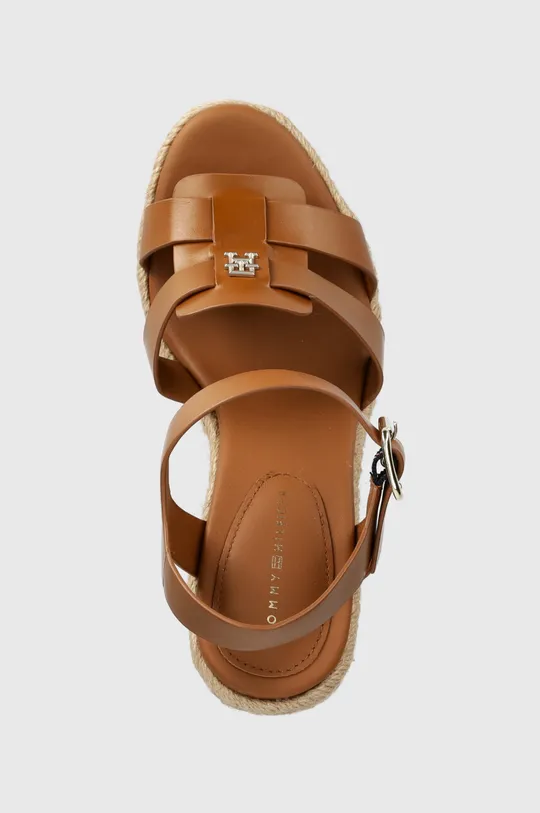 hnedá Kožené sandále Tommy Hilfiger ESPADRILLE HIGH WEDGE LEATHER