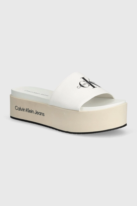 biały Calvin Klein Jeans klapki FLATFORM SANDAL MET Damski