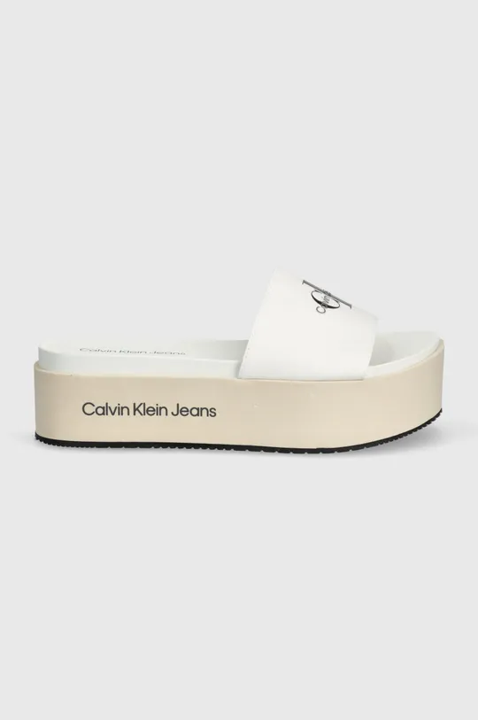 Παντόφλες Calvin Klein Jeans FLATFORM SANDAL MET FLATFORM SANDAL MET λευκό