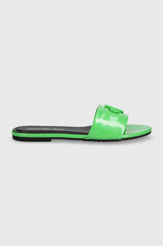 Šľapky Calvin Klein Jeans FLAT SANDAL SLIDE MG MET zelená