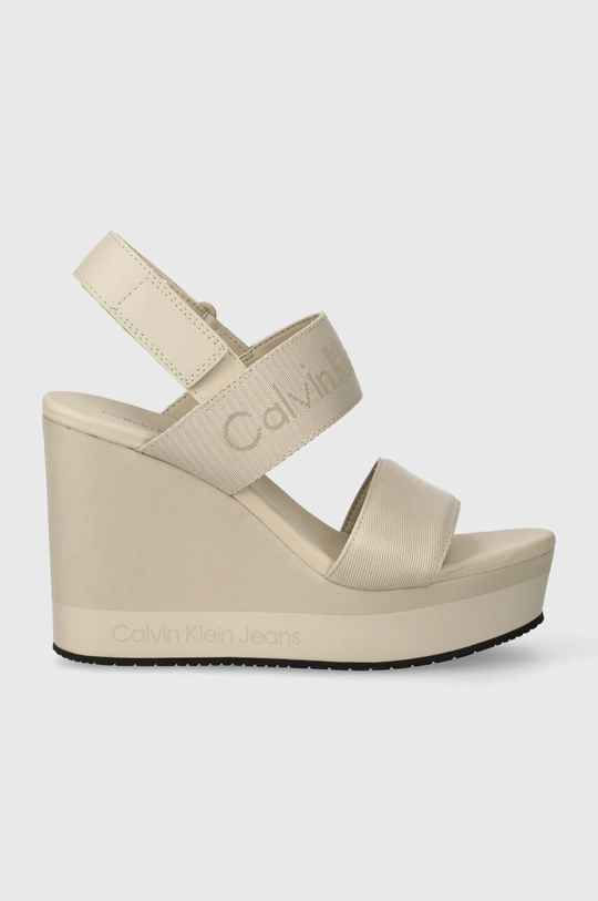 Calvin Klein Jeans sandały WEDGE SANDAL WEBBING IN MR beżowy