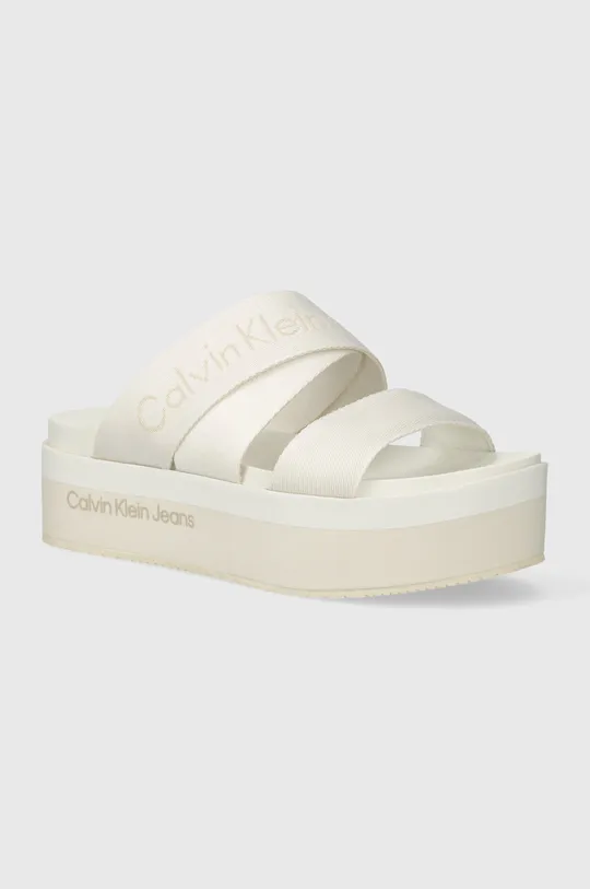 beżowy Calvin Klein Jeans klapki FLATFORM SANDAL WEBBING IN MR Damski