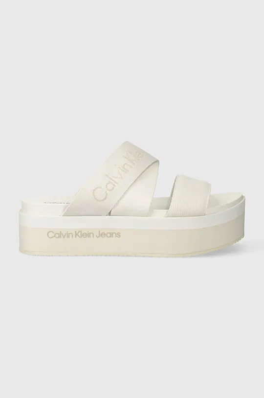 Calvin Klein Jeans klapki FLATFORM SANDAL WEBBING IN MR beżowy