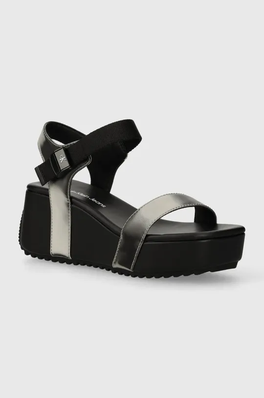 fekete Calvin Klein Jeans szandál WEDGE BLOCK SANDAL METALLIC DC Női