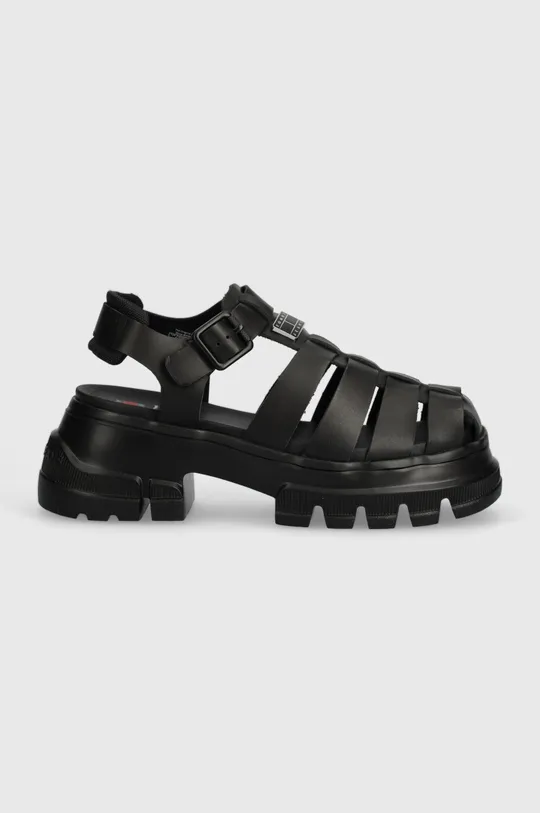 Tommy Jeans bőr szandál TJW FISHERMAN SANDAL fekete