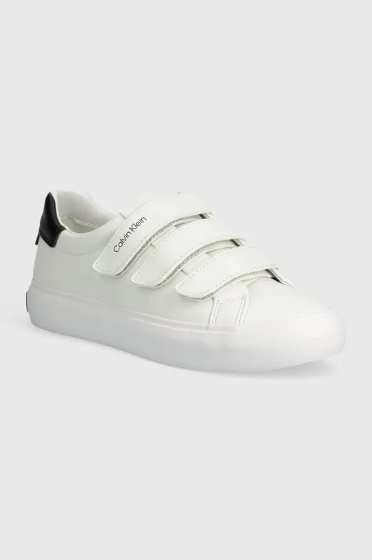 biały Calvin Klein sneakersy skórzane VULCANIZED SLIP ON VELCRO LTH Damski