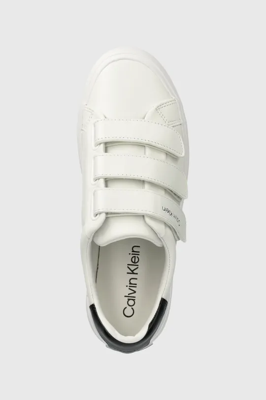 biały Calvin Klein sneakersy skórzane VULCANIZED SLIP ON VELCRO LTH