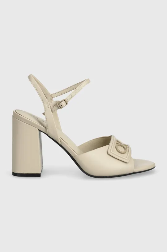 Calvin Klein sandały skórzane HEEL SANDAL 85 RELOCK LTH beżowy