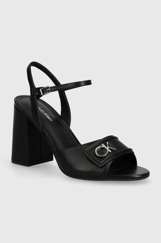 čierna Kožené sandále Calvin Klein HEEL SANDAL 85 RELOCK LTH Dámsky