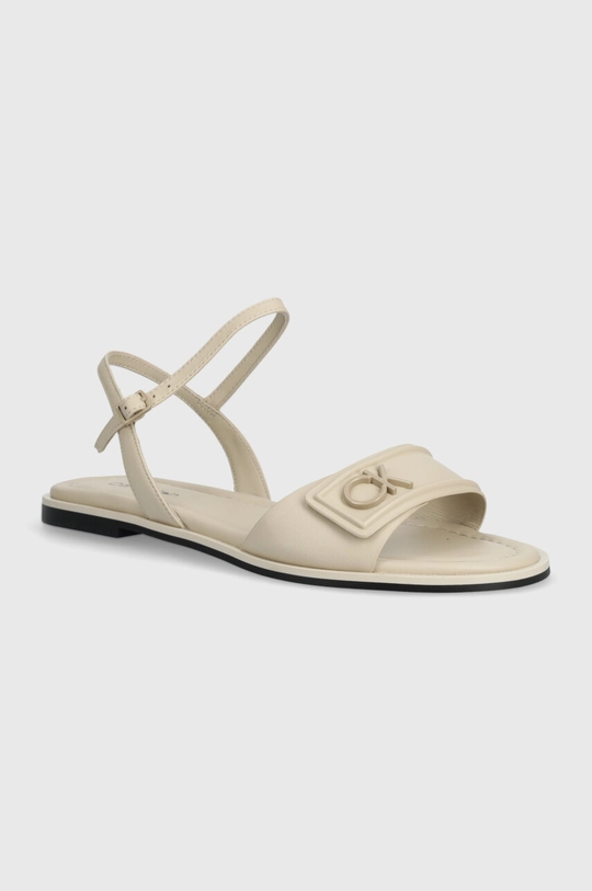 μπεζ Δερμάτινα σανδάλια Calvin Klein FLAT SANDAL RELOCK LTH Γυναικεία