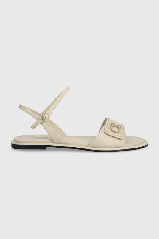 Calvin Klein sandały skórzane FLAT SANDAL RELOCK LTH beżowy