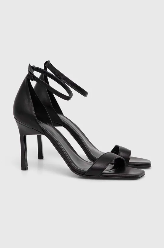 Calvin Klein sandały skórzane HEEL SANDAL 90 LTH czarny