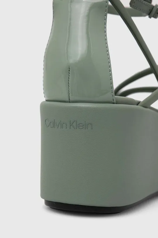 zelená Kožené sandále Calvin Klein WEDGE SANDAL 30 LTH