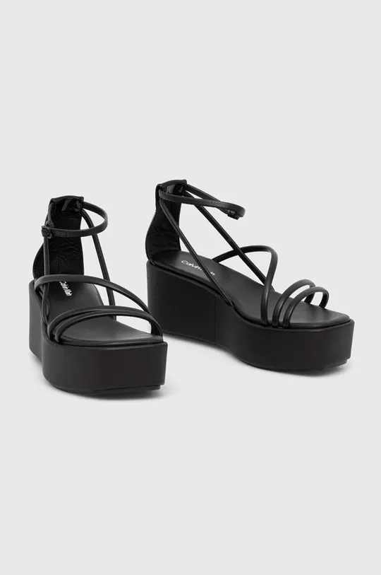 Calvin Klein sandały skórzane WEDGE SANDAL 30 LTH czarny