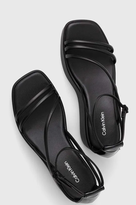 čierna Kožené sandále Calvin Klein WEDGE SANDAL 30 LTH
