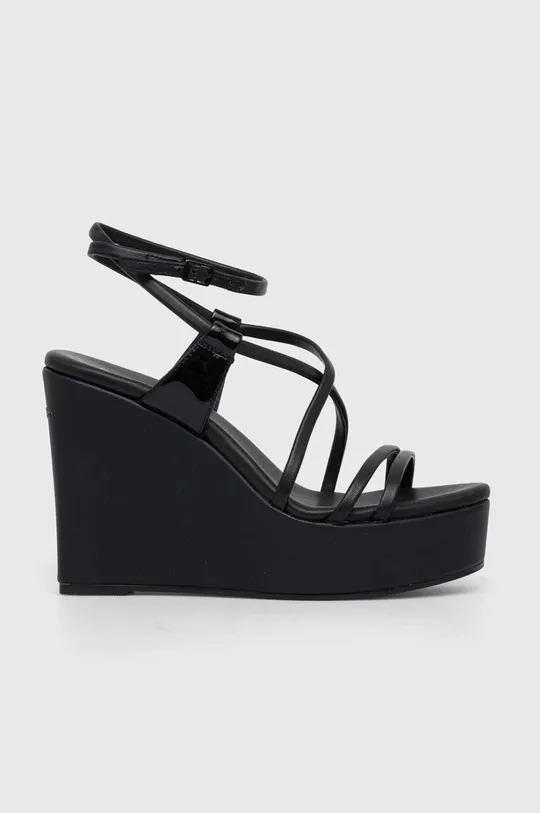 čierna Kožené sandále Calvin Klein WEDGE Dámsky