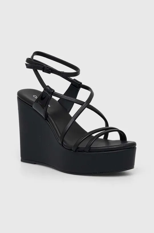 Kožené sandále Calvin Klein WEDGE čierna