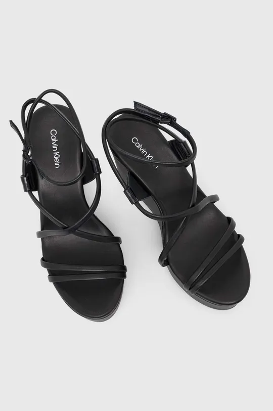 czarny Calvin Klein sandały skórzane WEDGE