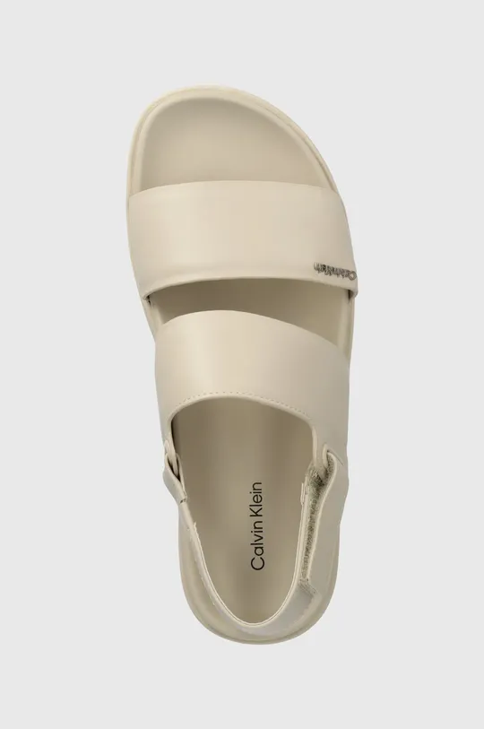 béžová Kožené sandále Calvin Klein FLAT SANDAL CALVIN MTL LTH