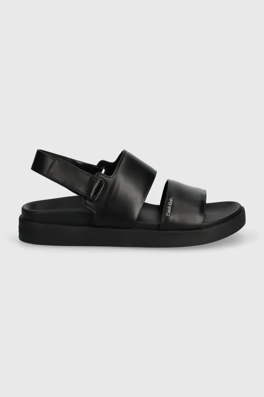 Usnjeni sandali Calvin Klein FLAT SANDAL CALVIN MTL LTH črna