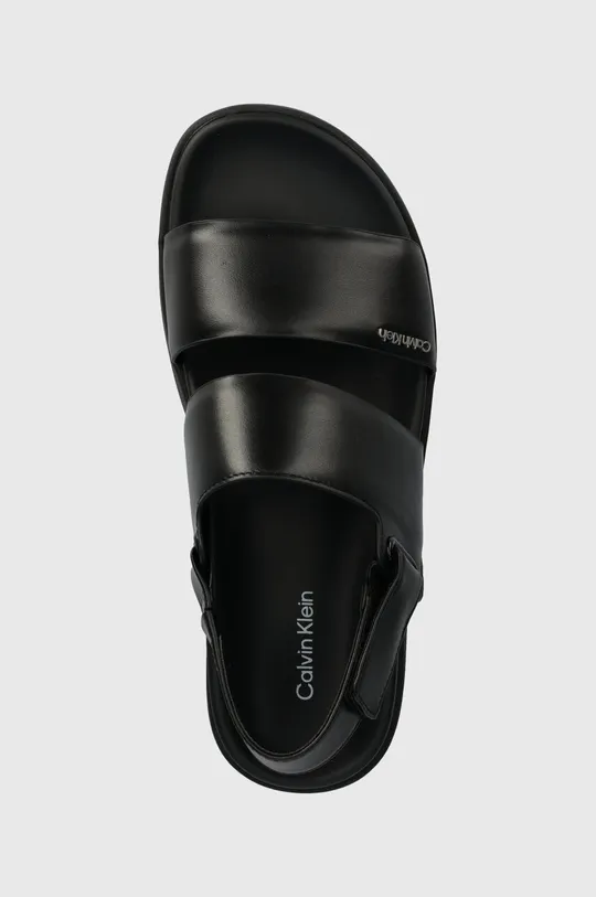 czarny Calvin Klein sandały skórzane FLAT SANDAL CALVIN MTL LTH