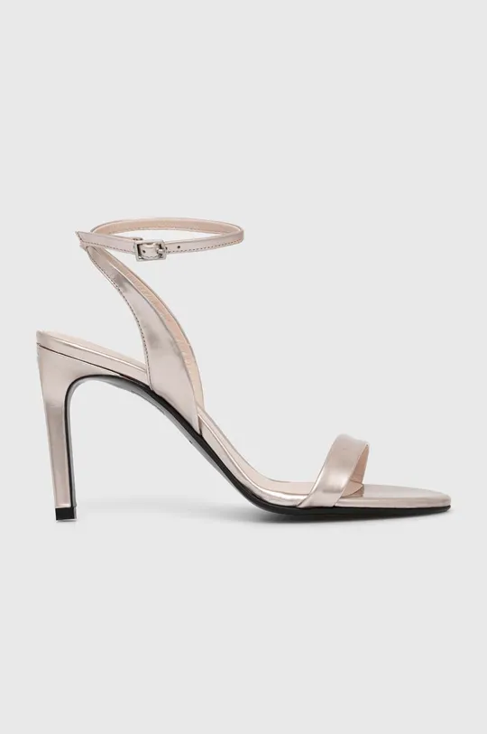 zlatá Kožené sandále Calvin Klein HEEL SANDAL 90 PEARL Dámsky
