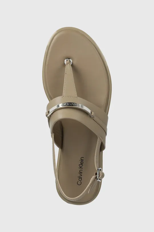 beige Calvin Klein sandali in pelle FLAT TP SANDAL METAL BAR LTH