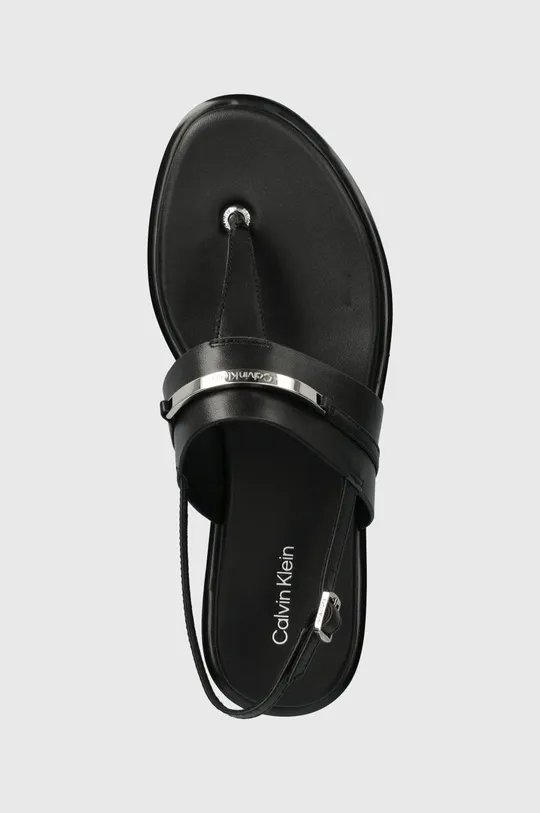 czarny Calvin Klein sandały skórzane FLAT TP SANDAL METAL BAR LTH