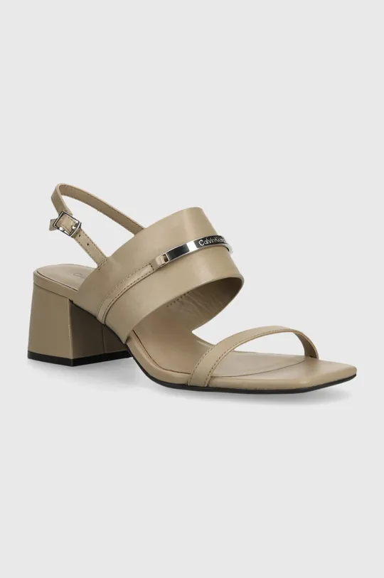 béžová Kožené sandále Calvin Klein HEEL SANDAL 45 MET BAR LTH Dámsky