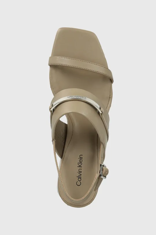 beżowy Calvin Klein sandały skórzane HEEL SANDAL 45 MET BAR LTH