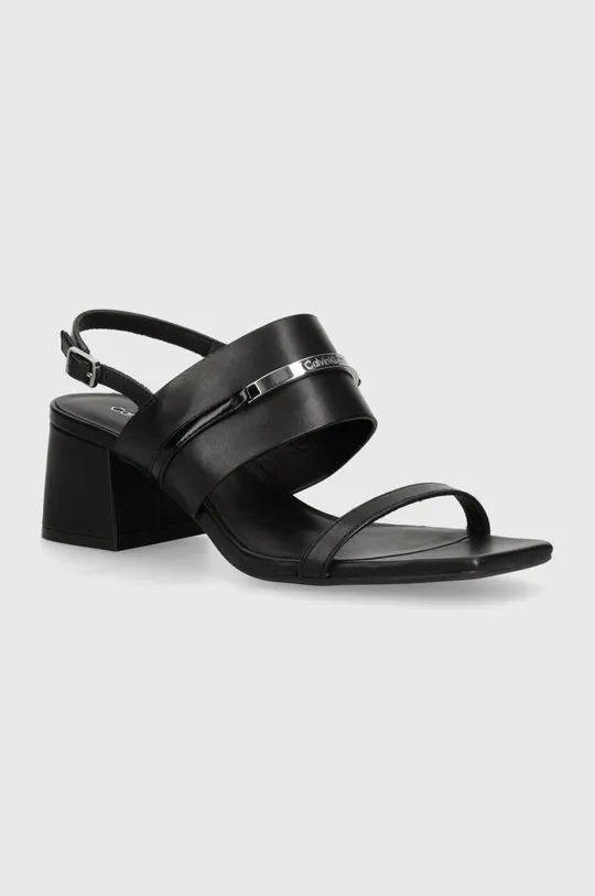 čierna Kožené sandále Calvin Klein HEEL SANDAL 45 MET BAR LTH Dámsky