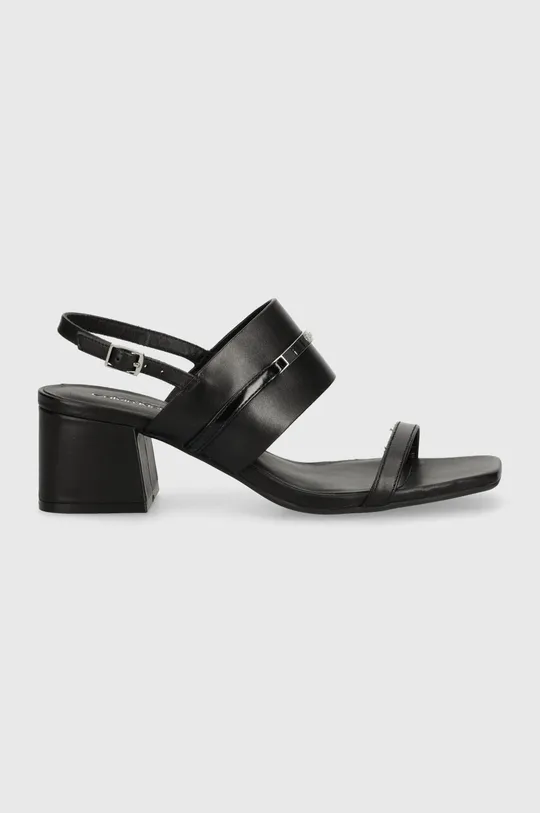Calvin Klein sandały skórzane HEEL SANDAL 45 MET BAR LTH czarny