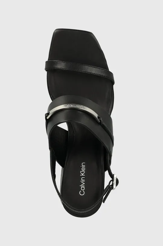 čierna Kožené sandále Calvin Klein HEEL SANDAL 45 MET BAR LTH
