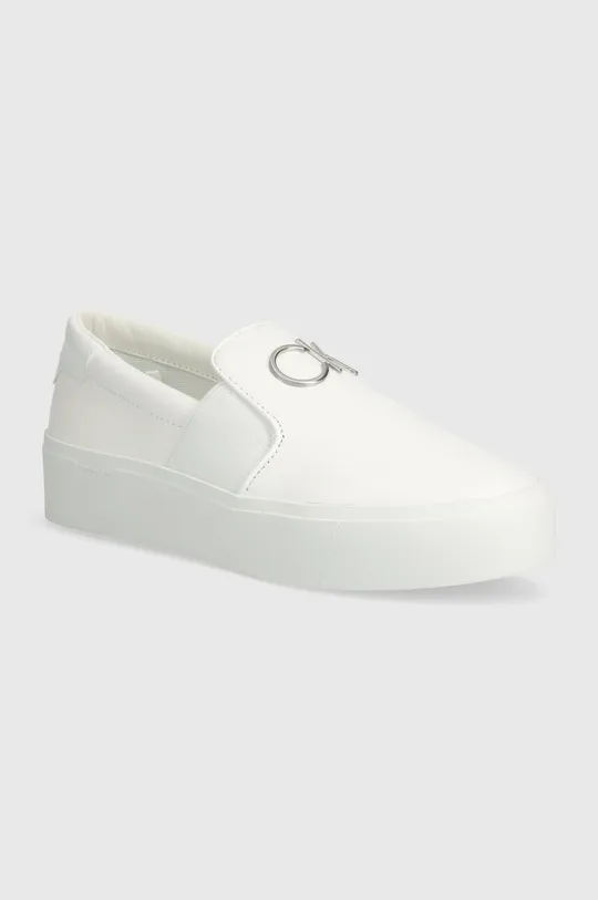 λευκό Δερμάτινα ελαφριά παπούτσια Calvin Klein FLATFORM CUP SLIP ON RE LOCK LTH Γυναικεία