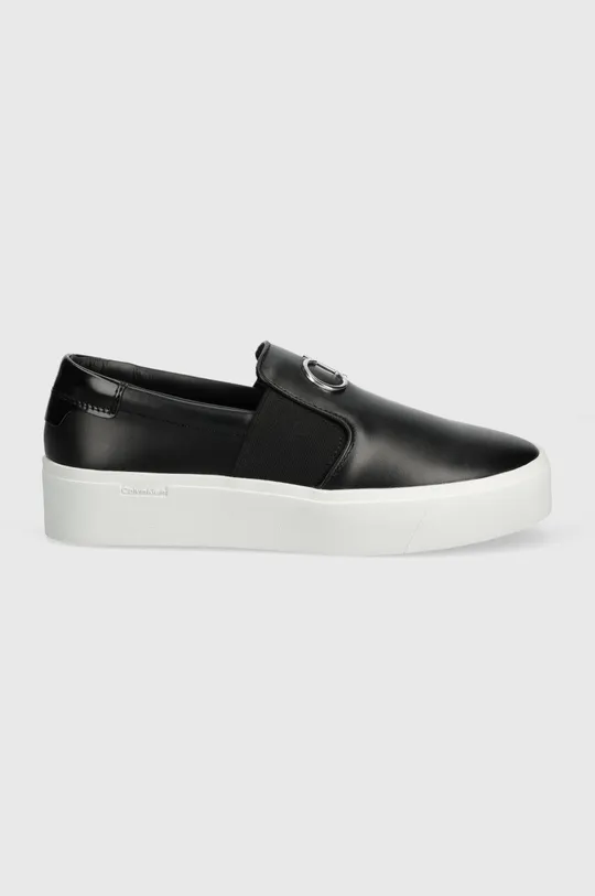 Δερμάτινα ελαφριά παπούτσια Calvin Klein FLATFORM CUP SLIP ON RE LOCK LTH μαύρο