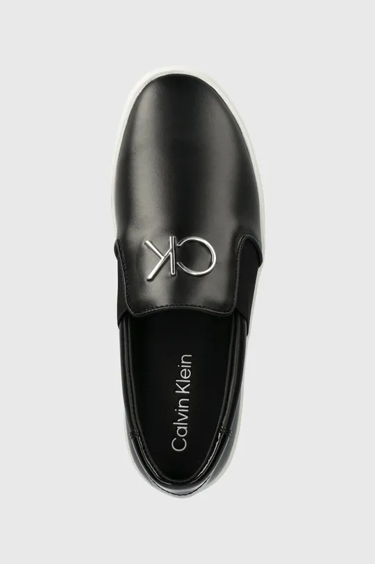 nero Calvin Klein scarpe da ginnastica in pelle FLATFORM CUP SLIP ON RE LOCK LTH