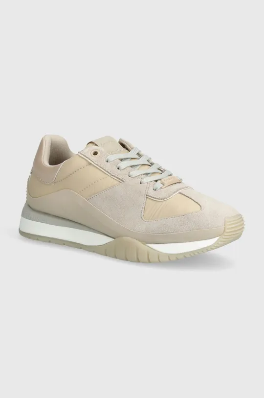beżowy Calvin Klein sneakersy RUNNER LACE UP LTH/NYLON Damski