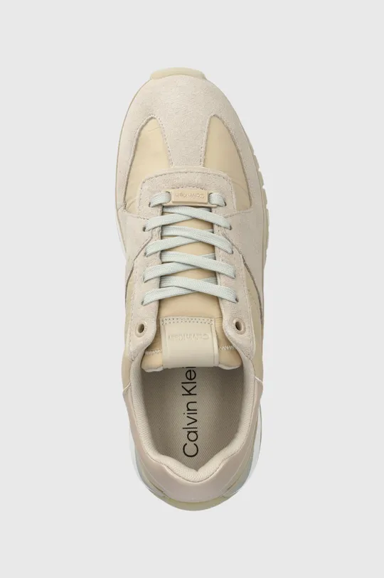beżowy Calvin Klein sneakersy RUNNER LACE UP LTH/NYLON
