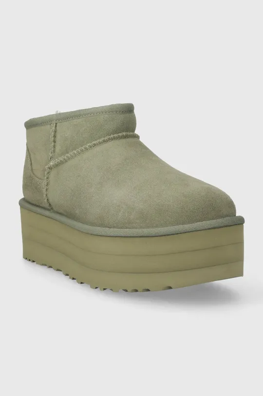 Čizme za snijeg od brušene kože UGG Classic Ultra Mini Platform zelena