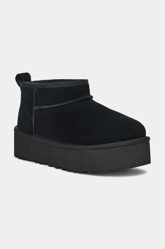 UGG gyerek hócipő velúrból CLASSIC ULTRA MINI PLATFORM fekete