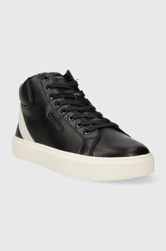Δερμάτινα αθλητικά παπούτσια Calvin Klein HIGH TOP LACE UP ARCHIVE STRIPE μαύρο
