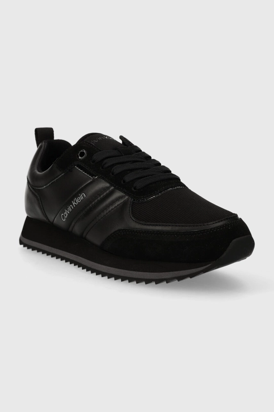 Calvin Klein bőr sportcipő LOW TOP LACE UP MIX fekete