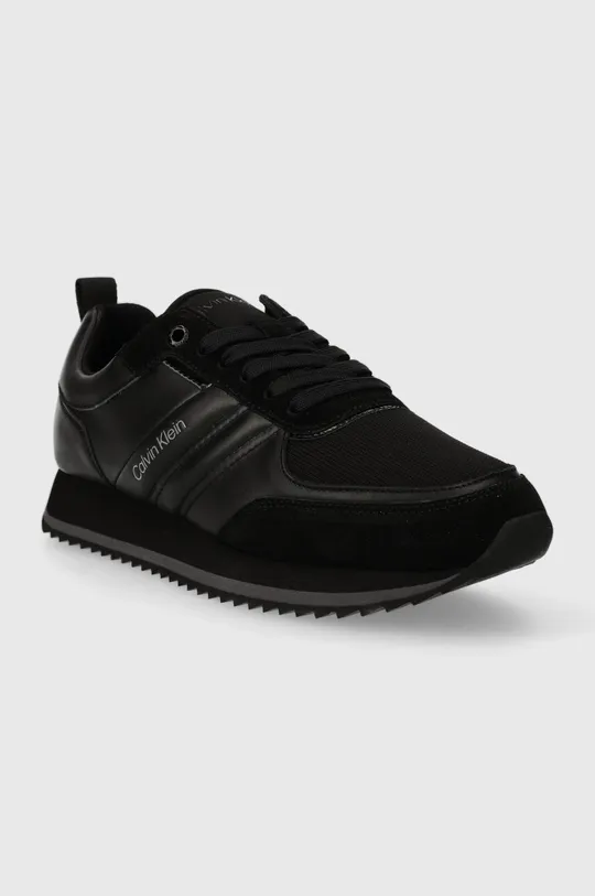 Δερμάτινα αθλητικά παπούτσια Calvin Klein LOW TOP LACE UP MIX μαύρο