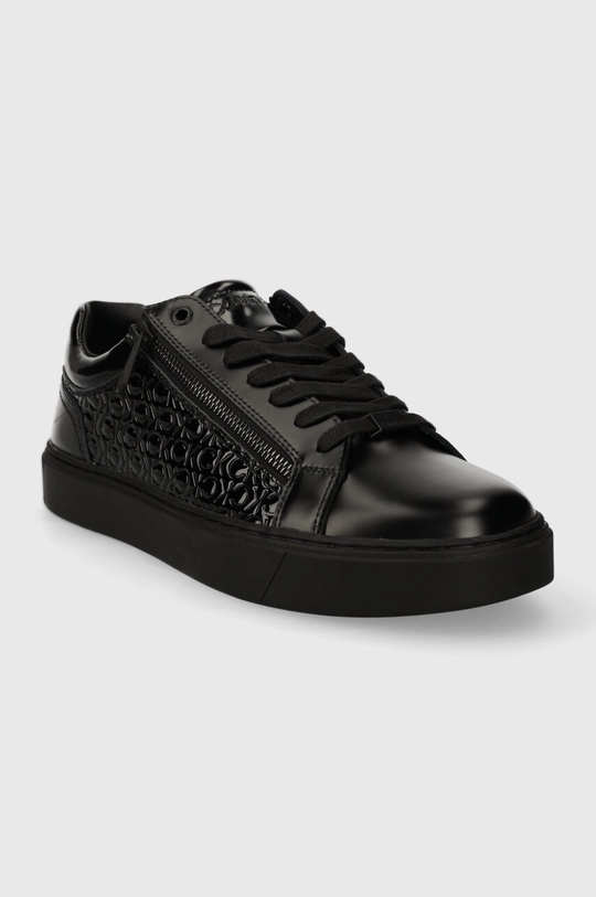 Kožne tenisice Calvin Klein LOW TOP LACE UP W/ZIP MONO crna