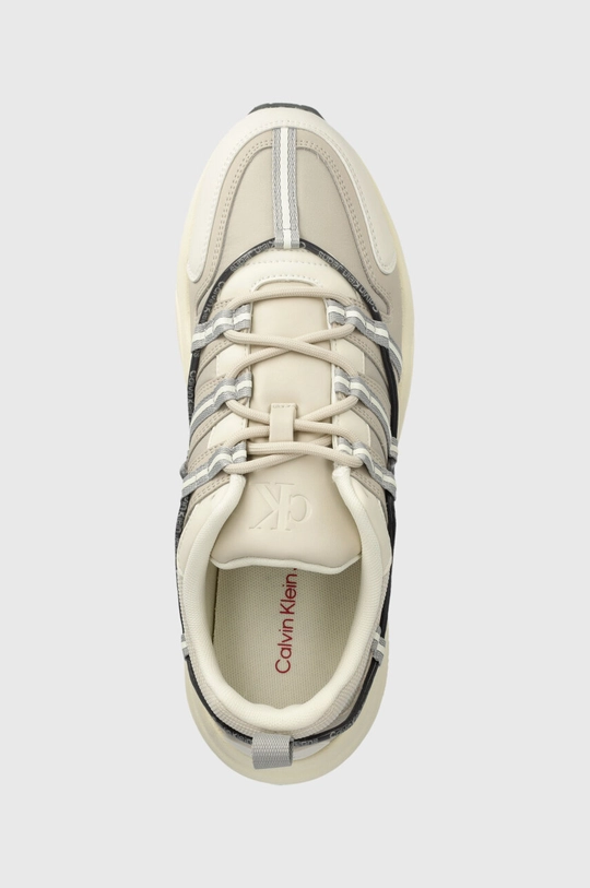 beżowy Calvin Klein Jeans sneakersy RETRO TENNIS LOW LACEUP MIX DIF