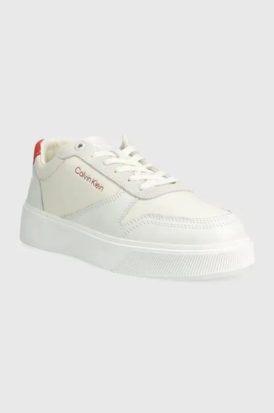 Δερμάτινα αθλητικά παπούτσια Calvin Klein LOW TOP LACE UP BSKT λευκό