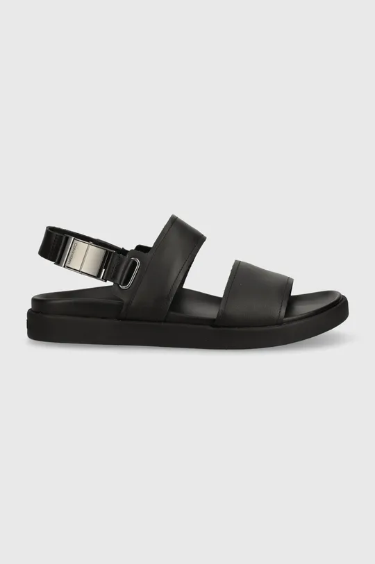 Kožené sandále Calvin Klein BACK STRAP W/ ICONIC PLAQUE čierna
