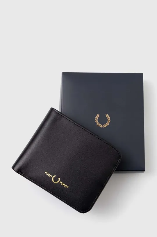 black Fred Perry leather wallet Burnished Leathr B'Fold Wallet