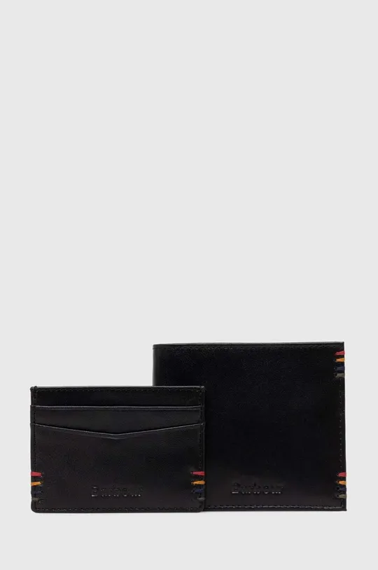 černá Kožená peněženka a držák na karty Barbour Cairnwell Wallet & Cardholder Gift Set Pánský
