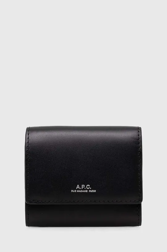 fekete A.P.C. bőr pénztárca Compact Lois Small Uniszex